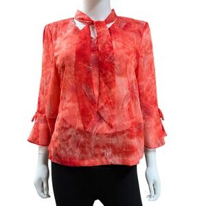 TIE Sheer Blouse L Coral Flowy Feminine Soft Aesthetic Boho Romantic Minimalist